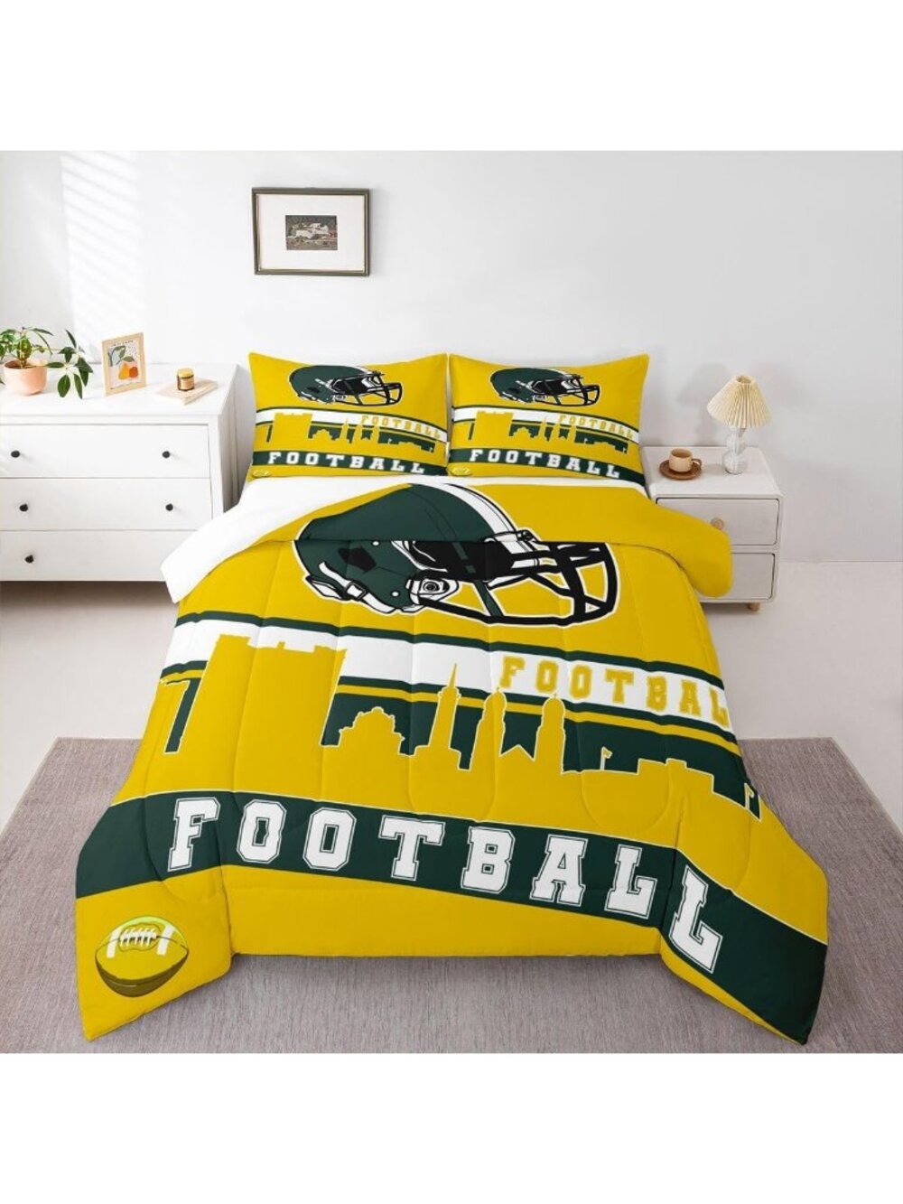 Football Comforter Set Twin - Sports Bedding for Boys & Girls, Rugby Room Decor